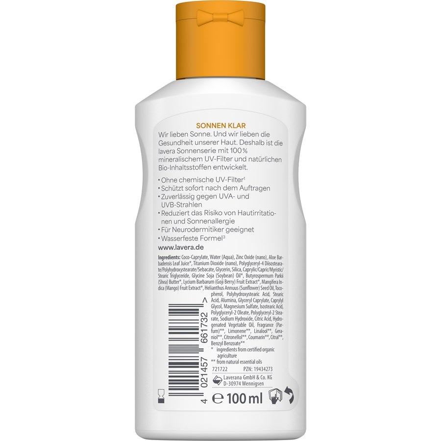 Солнцезащитный крем sonnenlotion sensitiv lsf 30 Lavera, объем 100 мл — фото 3