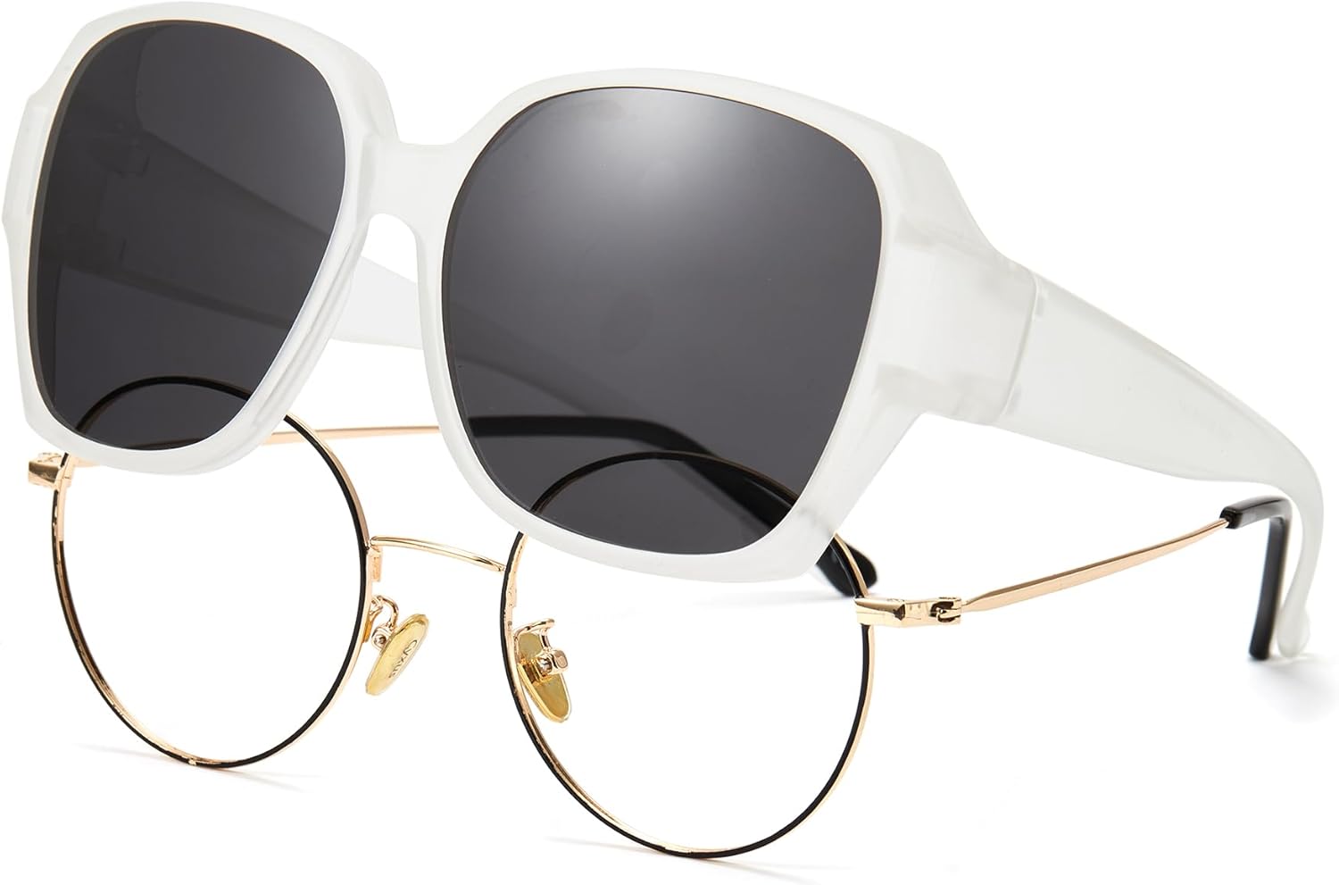 

Солнцезащитные очки Cyxus Polarized Fit Over Glasses для женщин и мужчин, модные круглые, обтекаемые, с защитой от УФ-излучения, модель 1113, Less 5.59x2.09in-black/ White-1113