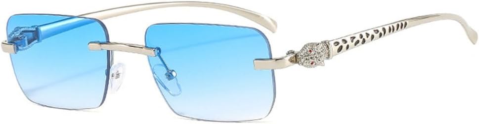 

Модные солнцезащитные очки без оправы прямоугольной формы для женщин с прозрачными линзами с градиентом цвета океана, а также уникальные солнцезащитные очки с принтом гепарда для мужчин TYUVIVO, Silver Blue Gradient