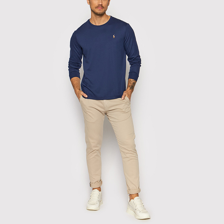 Топ с длинными рукавами и вышитым логотипом Polo Ralph Lauren, синий — фото 3