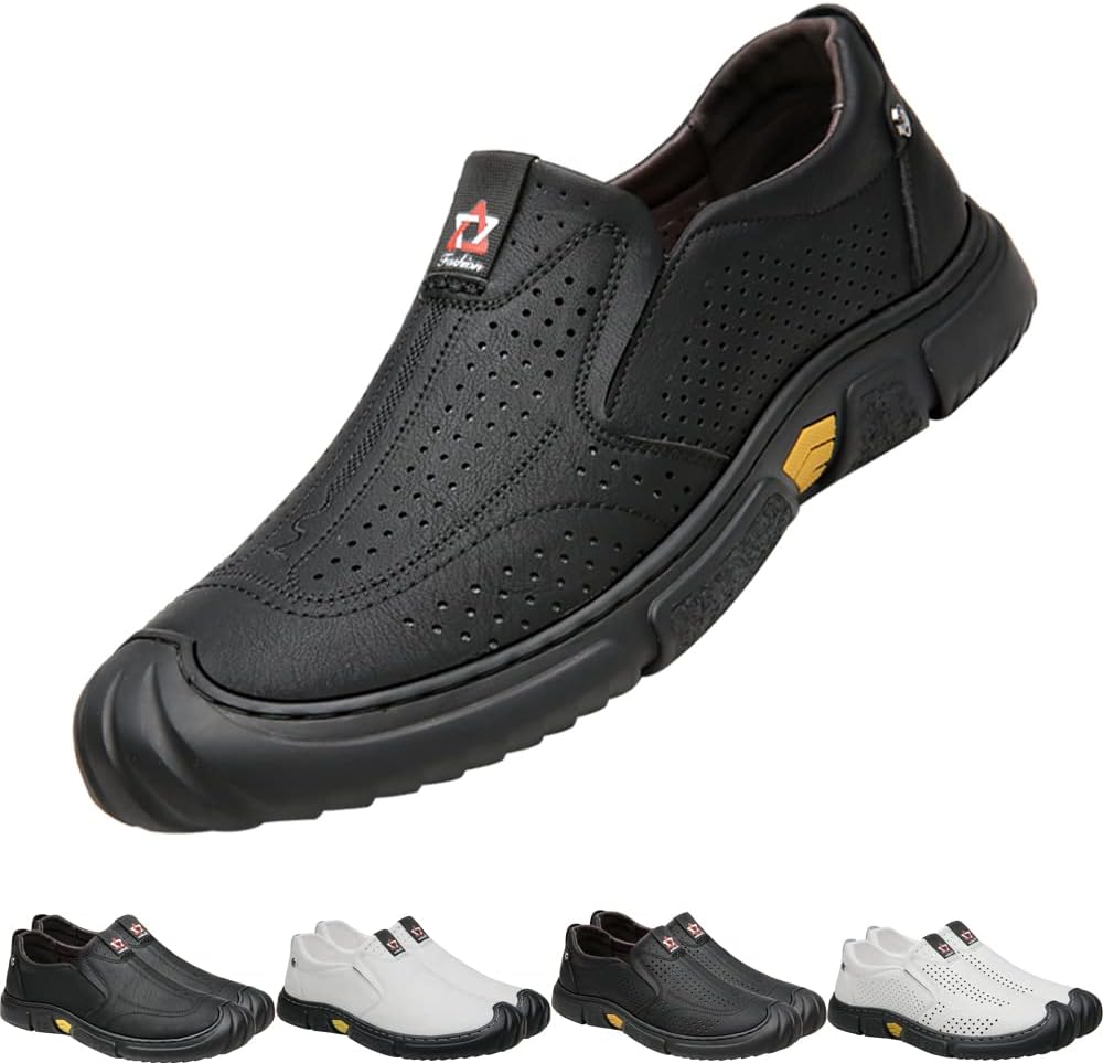 

Мужские повседневные спортивные кроссовки, сандалии для походов и вождения из кожи, закрытый носок, легкие, удобные, дышащие, для ходьбы Generic, черный