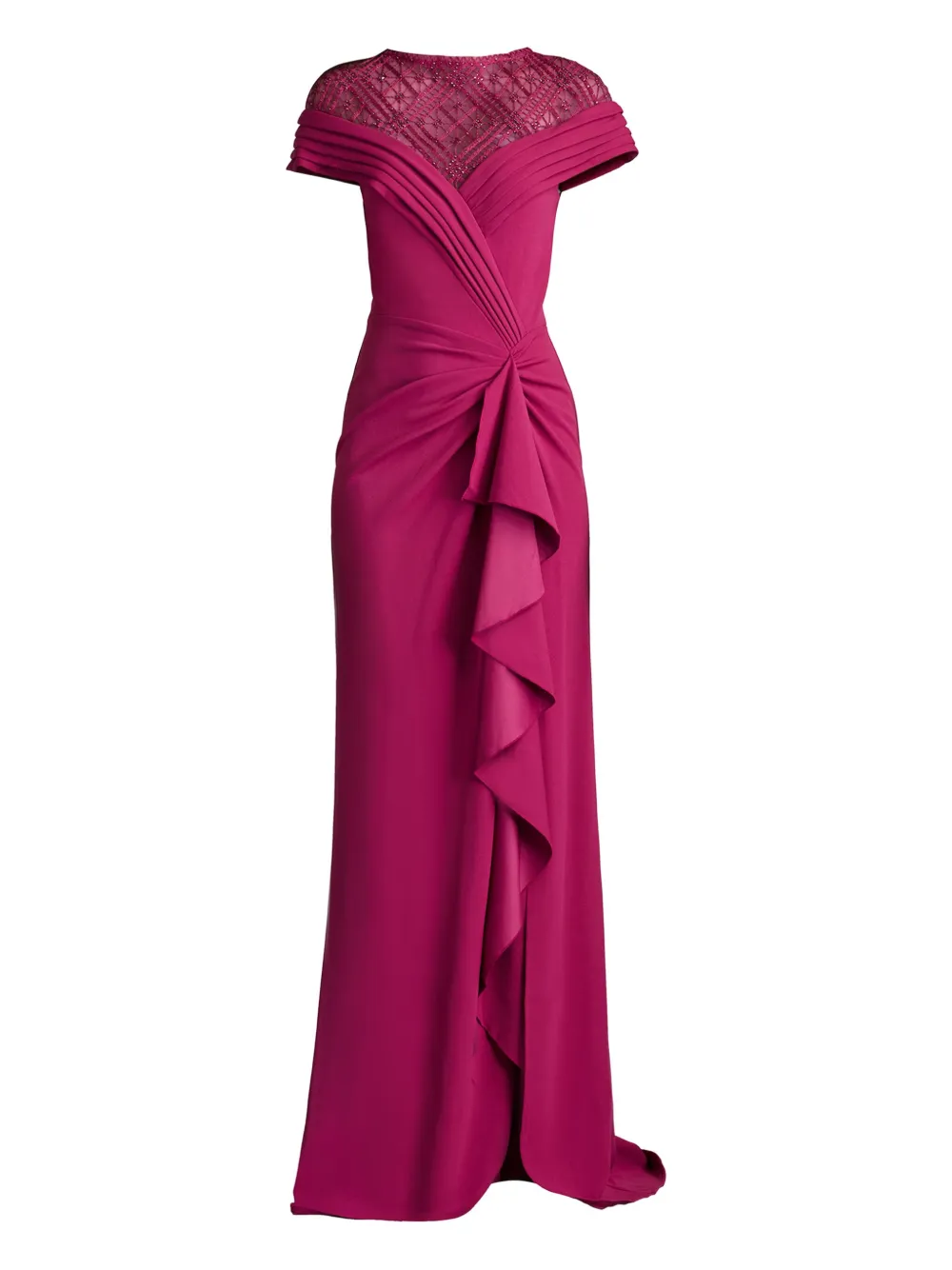 

Плиссированное платье с кружевными плечами Tadashi Shoji, розовый