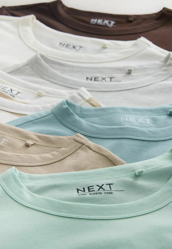 

Комплект из 7 футболок с длинными рукавами и круглым вырезом, стандартного кроя. Next, Pink Sage Black Brown Stripe