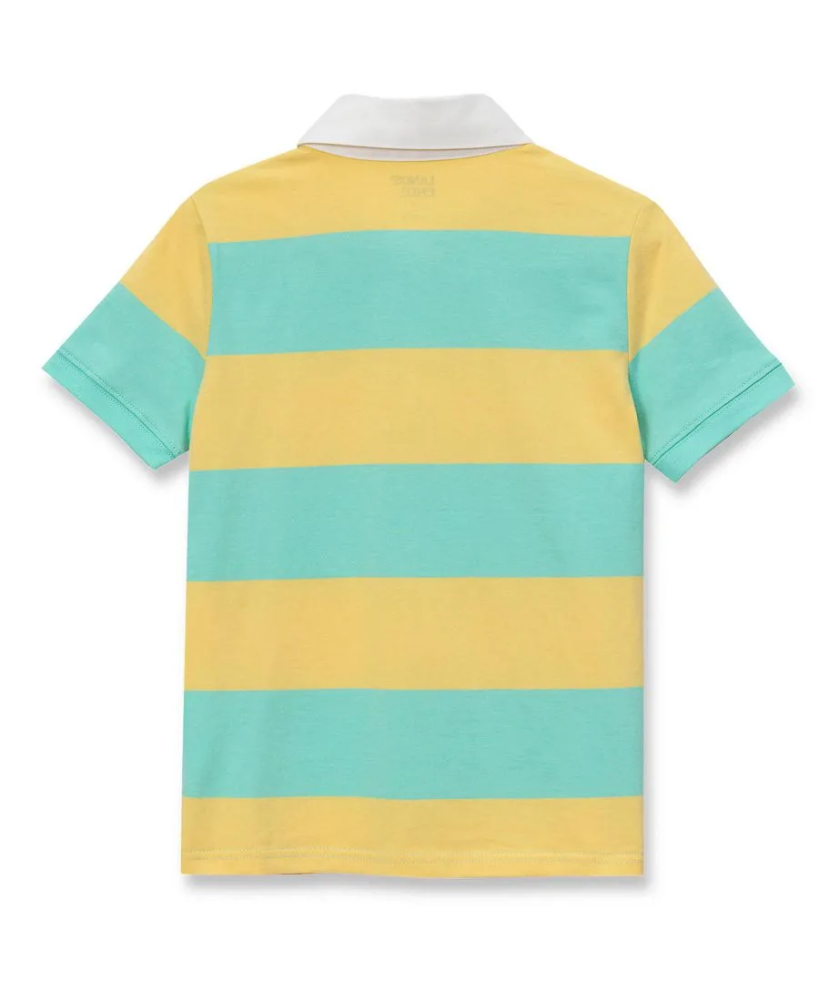 Детская футболка-поло с коротким рукавом для регби Lands' End, желтый/mint stripe — фото 2