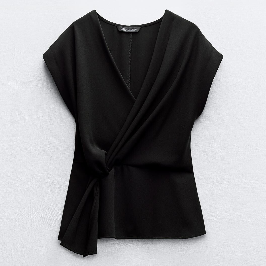 

Топ Zara Crepe With Knot, черный