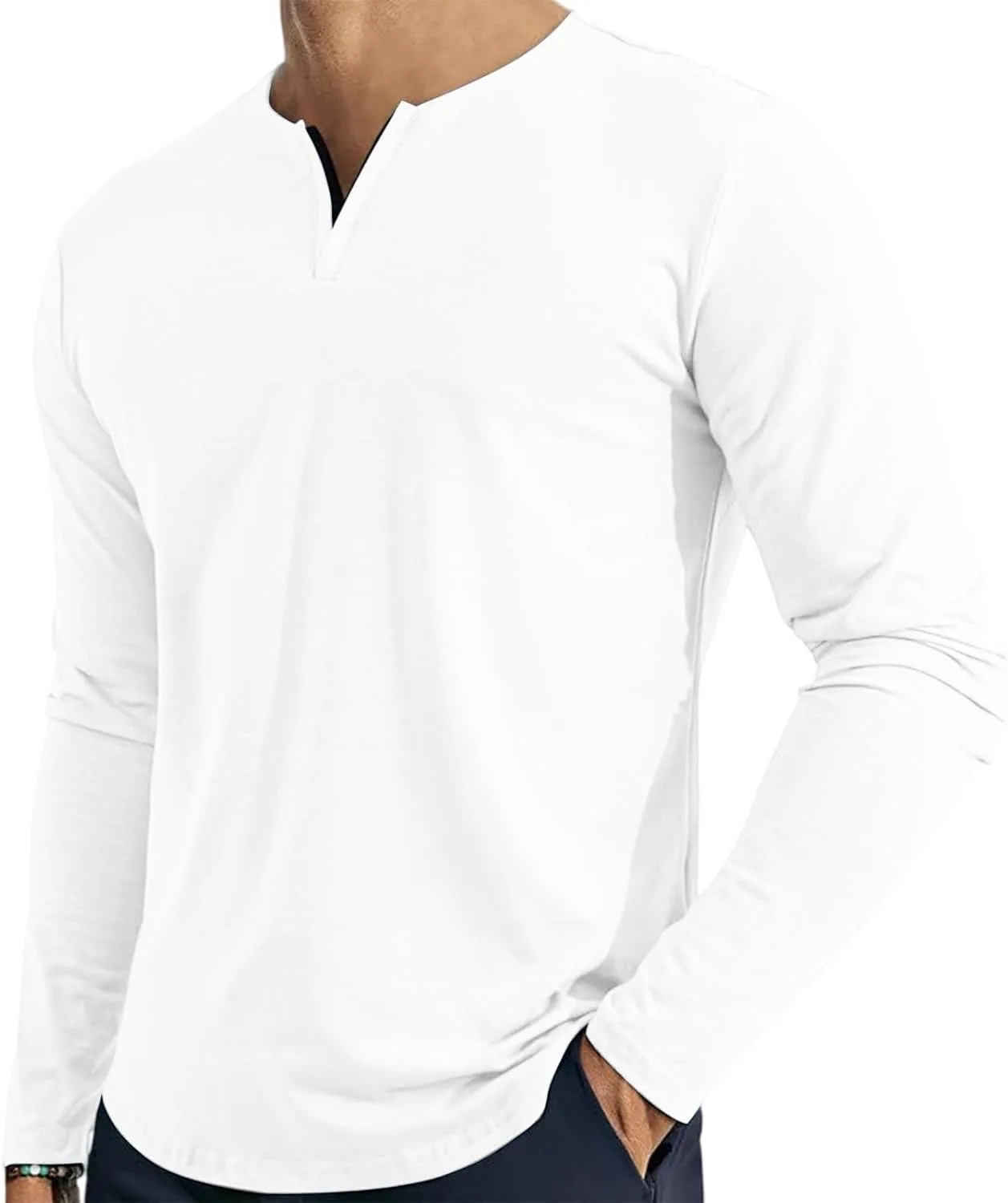 

Мужская повседневная рубашка с длинным рукавом V-образным вырезом HYYGOCCTV