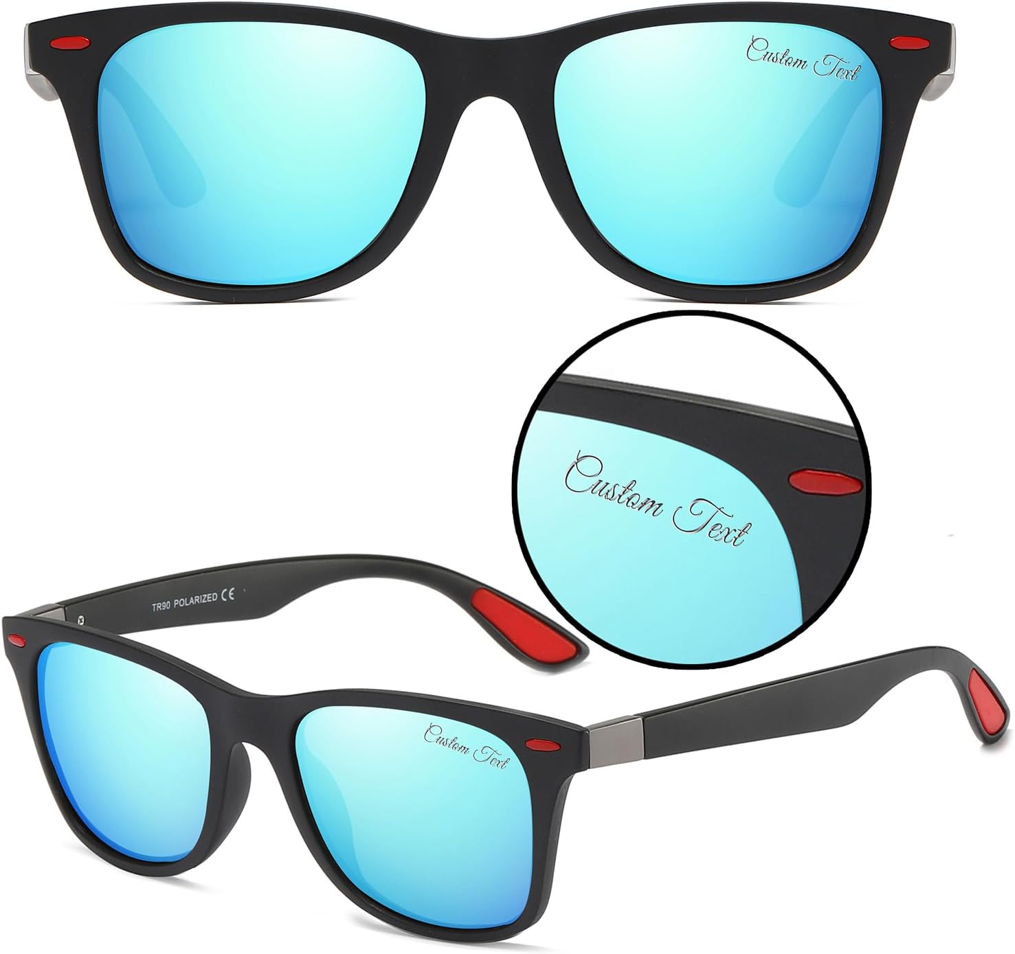 

Персонализированные поляризованные солнцезащитные очки для мужчин и женщин в оправе TR90 для вождения, рыбалки и спорта, рождественские подарки KOMVIOO, Black Frame/Blue Lens