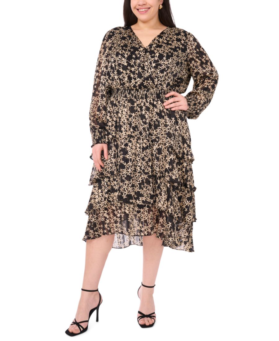 

Платье большого размера с длинными рукавами и V-образным вырезом Vince Camuto, Rich Black