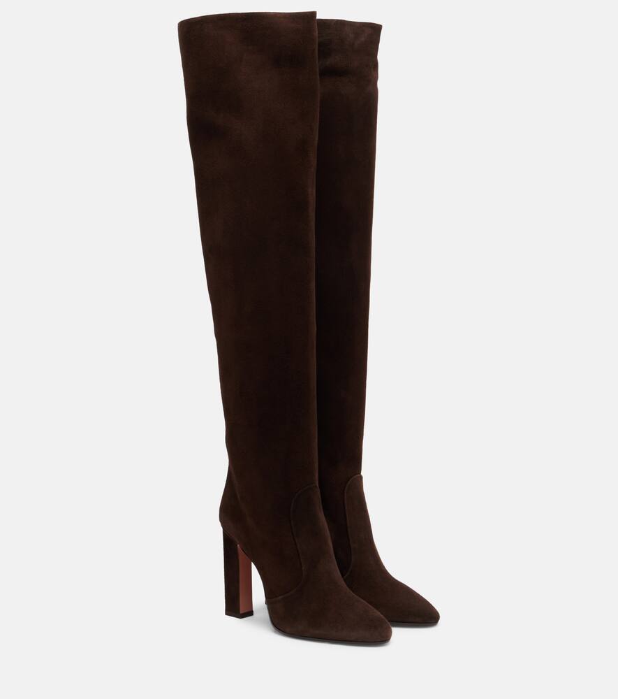 Ботинки Joplin 105 до колена из замши Aquazzura, Espresso