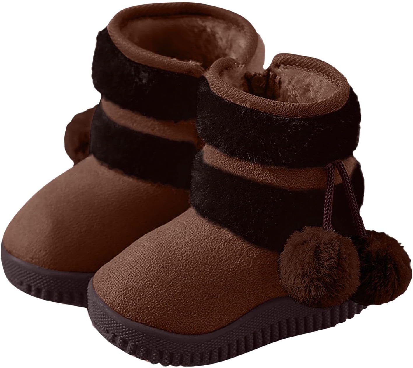 

Девочкам теплые сапоги, мальчикам зимние снежные ботинки с искусственным мехом, уютные короткие ботинки, теплые утепленные ботинки на щиколотку для детей от 1 до 11 лет Generic, Coffee