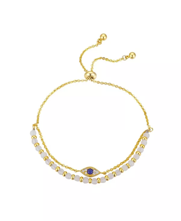 

Многорядный регулируемый браслет-боло с золотым покрытием из настоящего белого кварца от сглаза Unwritten, gold