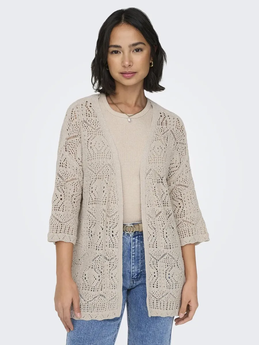 

Кардиган ONLY "ONLBEACH 7/8 LONG CARDIGAN KNT", с кружевной отделкой, цвет Pumice Stone