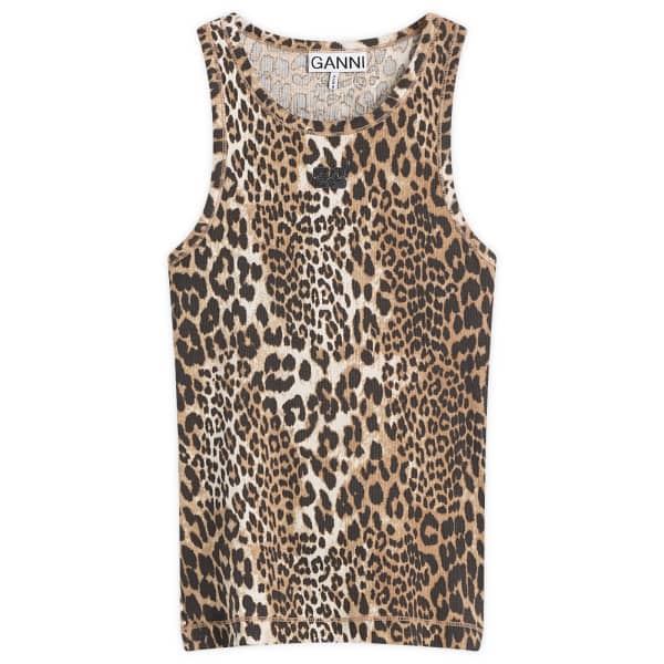 

Майка с ребристой отделкой Ganni, леопард