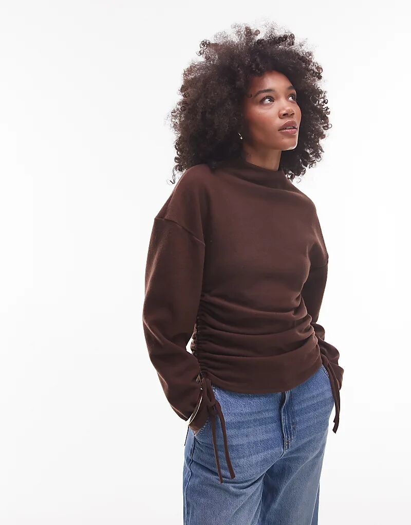 

Супермягкий топ с рукавами «летучая мышь» и присборенным воротником ASOS DESIGN, цвет — тёмно-шоколадный — коричневый