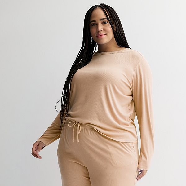 

Пижамная блузка с длинными рукавами и рубчиком Plus size Sonoma Goods For Life, Mocha Froth