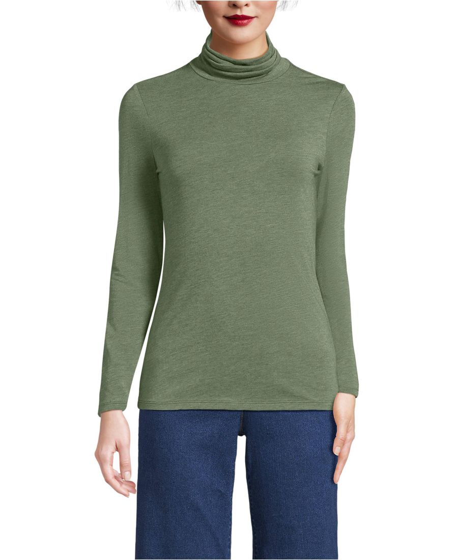 

Женская легкая трикотажная водолазка с длинными рукавами, облегающая фигуру Lands' End, Estate green heather