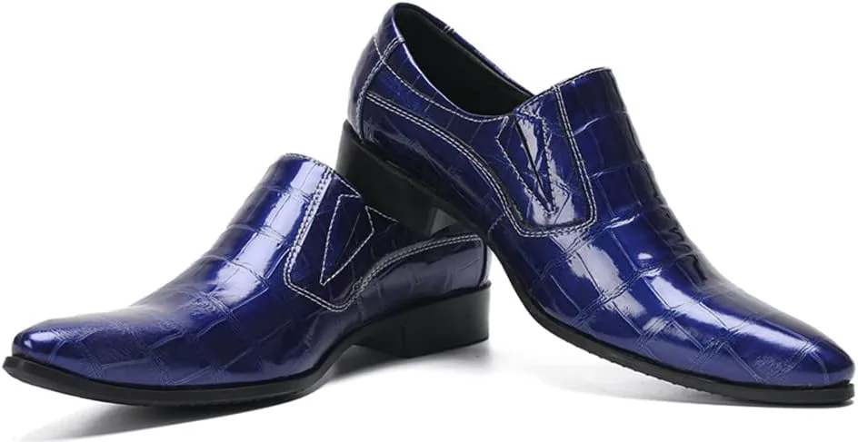 Мокасины Santimon Mens Slip On - Дресс-обувь из натуральной кожи с подкладкой, с потемневшей клетчатой отделкой, повседневные для вечеринок, бизнеса и свадеб, синий — фото 4