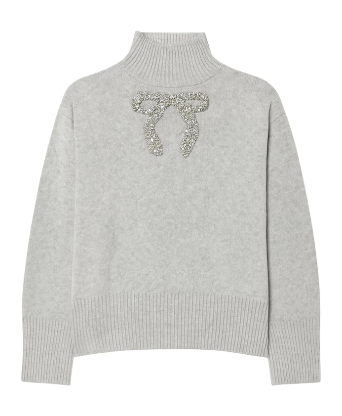 

Серый свитер с бантом, украшенным стразами. Clips, серый