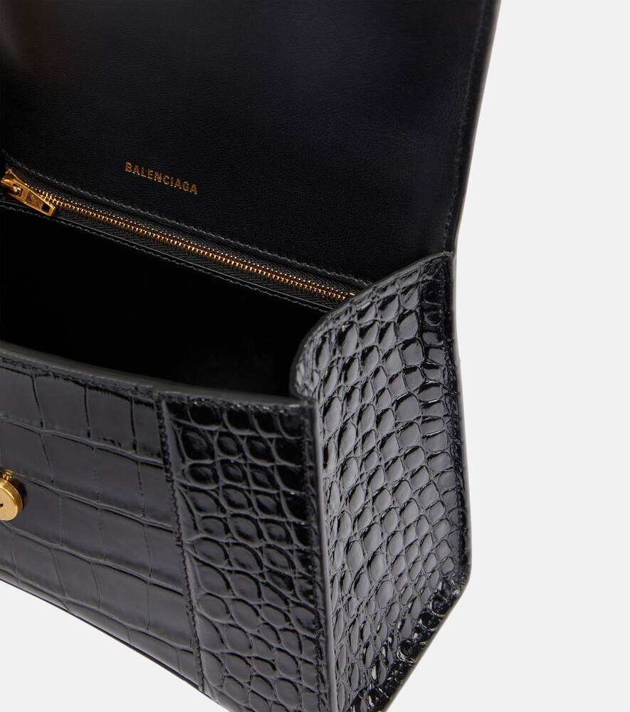 Маленькая сумка через плечо Hourglass из кожи с эффектом крокодила Balenciaga, черный — фото 3