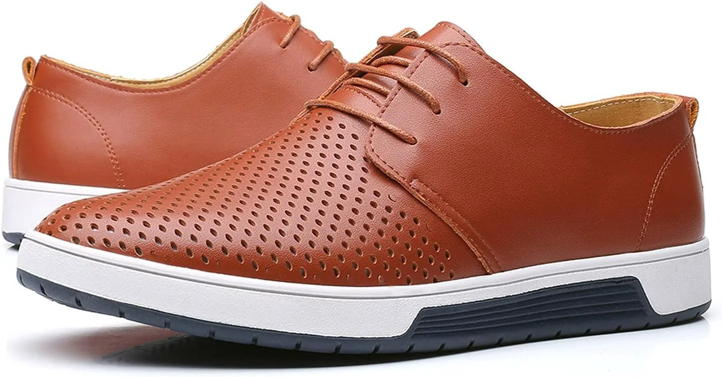 

ZHOUYF Модная повседневная кожаная обувь Современные классические деловые свадебные туфли На шнуровке С заостренным носком Для улицы и вождения Стильные дышащие оксфорды Мужские классические туфли, коричневый