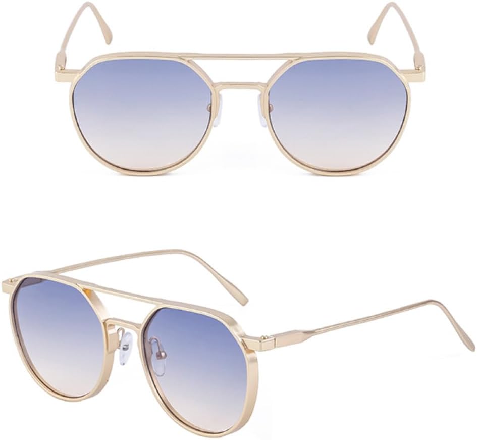 

Мужские круглые солнцезащитные очки MUTYNE в ретро-стиле с металлической оправой и защитой от УФ-излучения UV400, с двойной перемычкой, коричнево-синего цвета, Blue Brown Lens