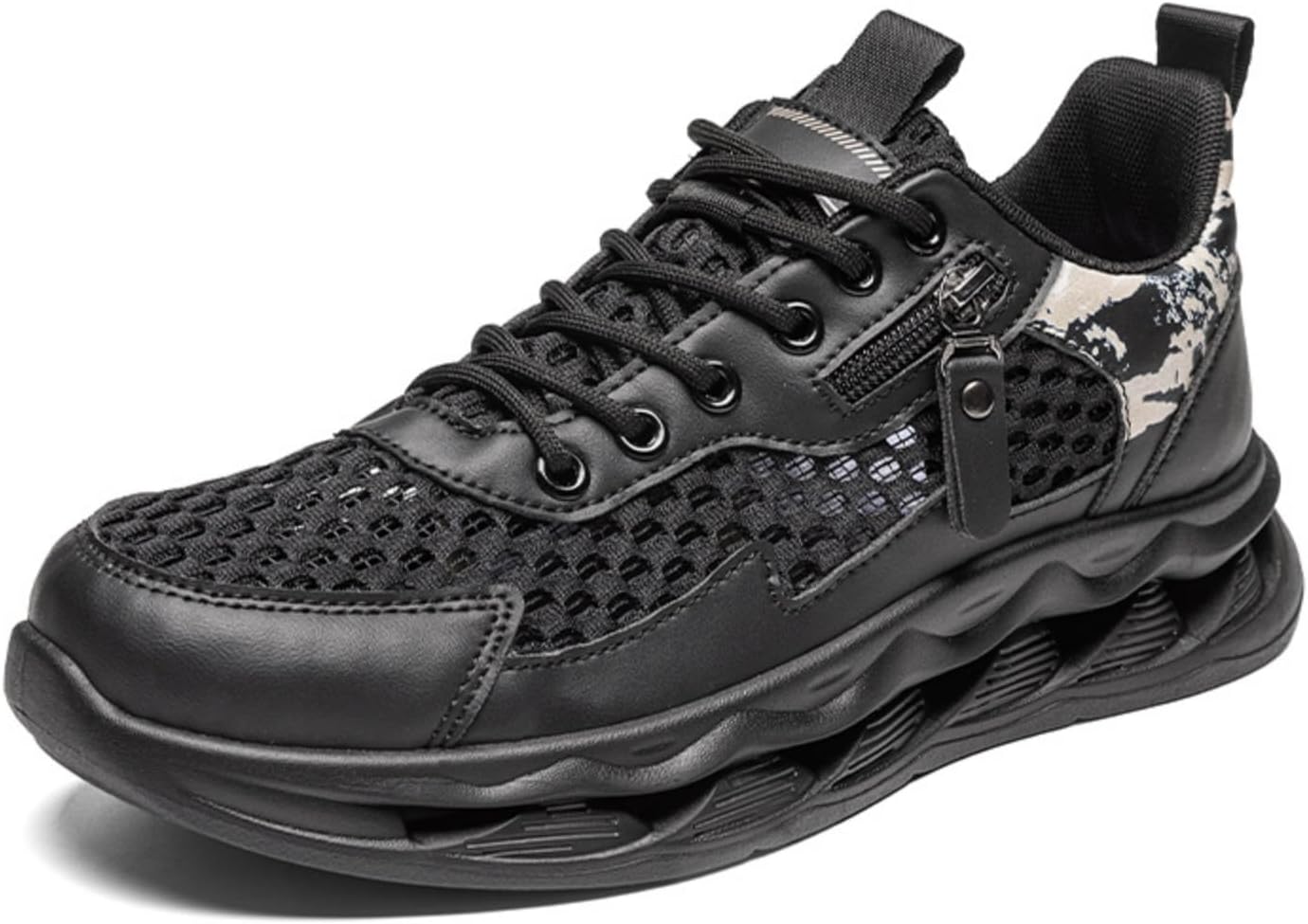 

Мужские дышащие спортивные кроссовки из сетки с карманом на молнии и волнообразной подошвой, легкие кроссовки для бега и повседневных занятий на свежем воздухе Lshwcift, черный