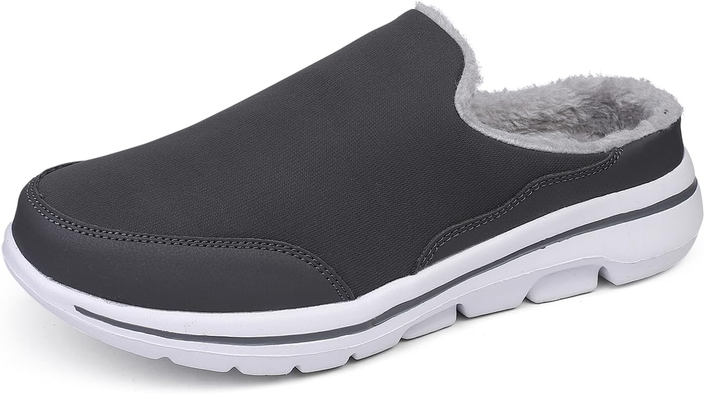 

Зимние домашние тапочки LLTMALL для женщин и мужчин с меховой подкладкой, открытой пяткой и мягкой подошвой, темно-серый