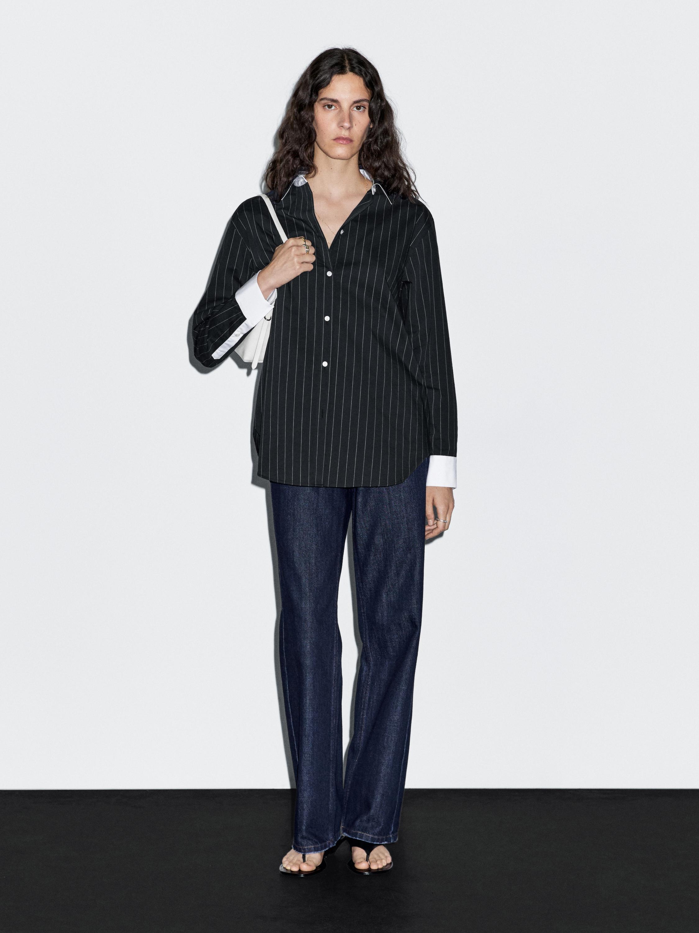 

Полосатая рубашка с контрастной деталью Massimo Dutti, темно-синий