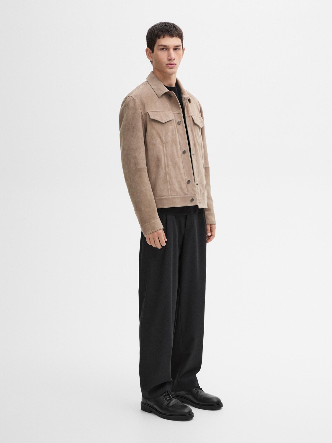 

Куртка из замши и кожи с пуговицами Massimo Dutti, бежевый