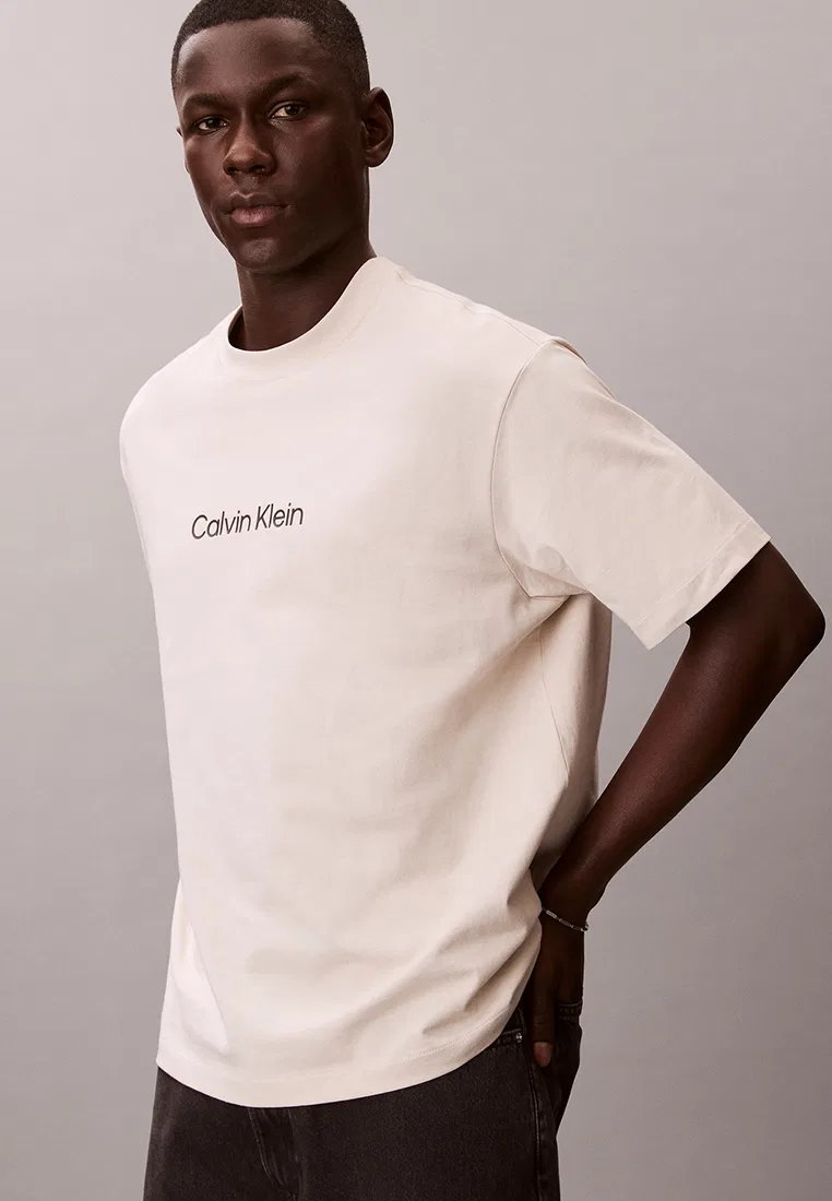 Футболка с круглым вырезом и логотипом, Calvin Klein Jeans, овсяный — фото 3