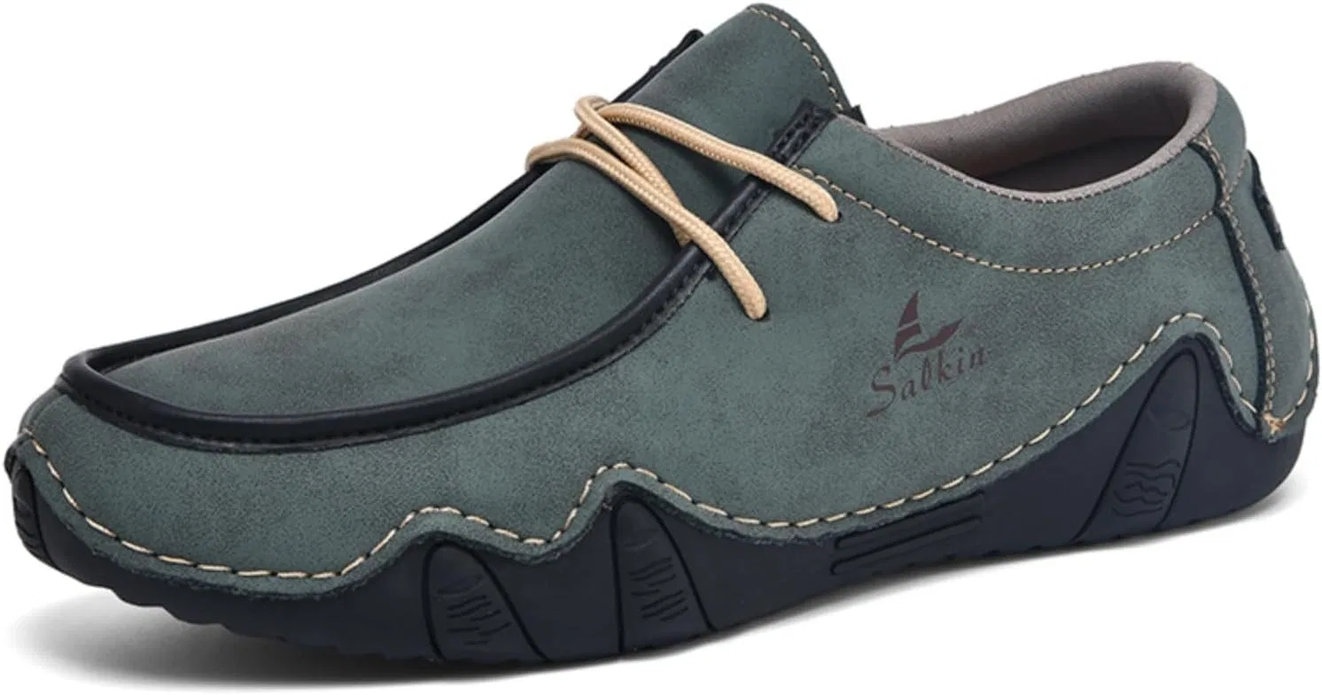 Мужские лоферы повседневные, Leather, Classic, Green
