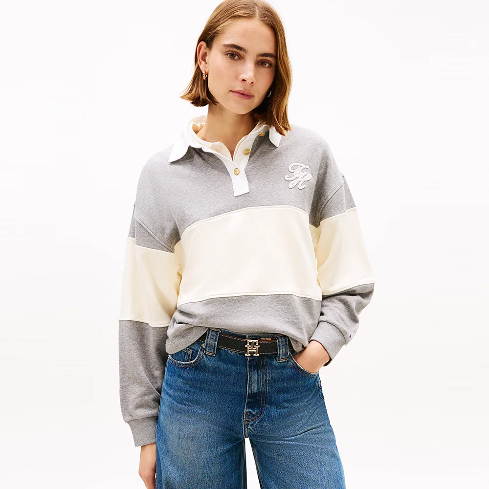 Женская регбийная толстовка с золотыми пуговицами серого цвета от Tommy Hilfiger Women