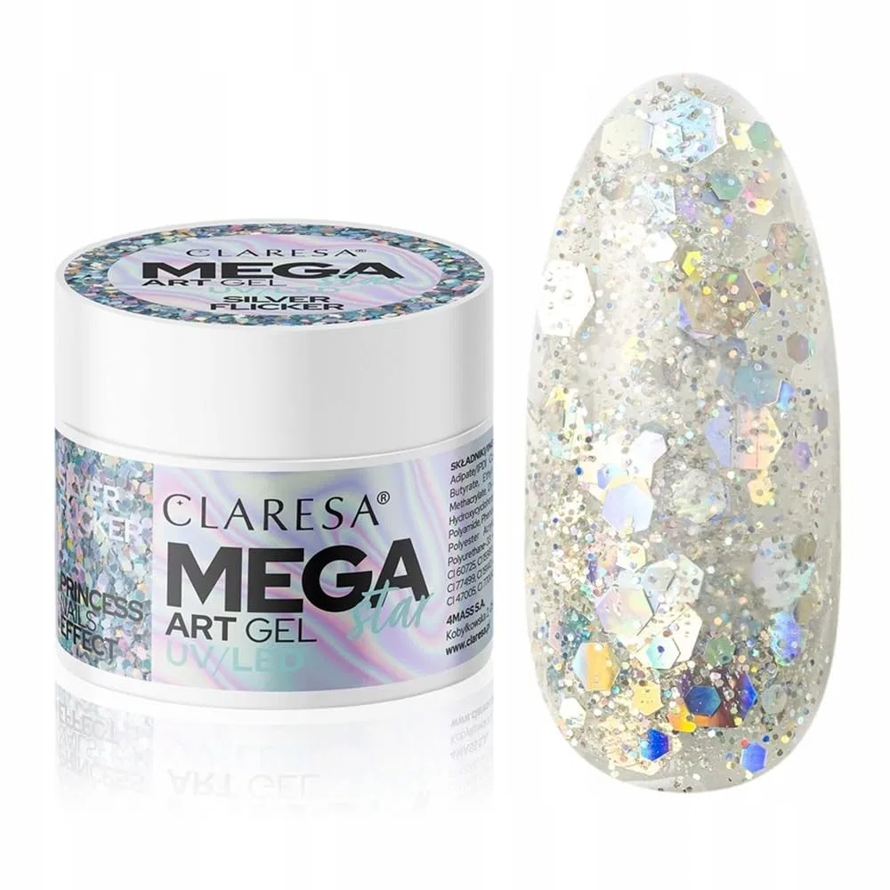 Гель для ногтей Claresa Megastar с пыльцой Silver Flicker, 10 г Claresa