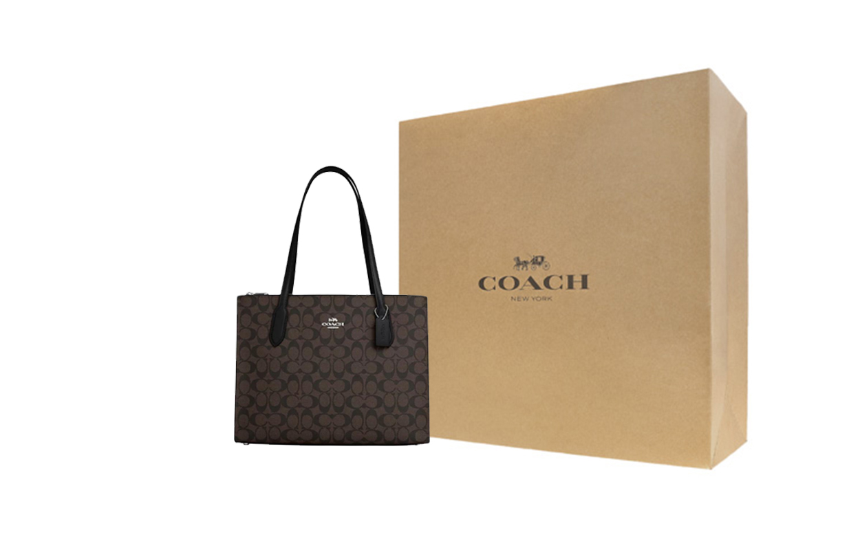 

Сумка-шоппер Nina Canvas With Leather, большая женская сумка через плечо, коричнево-черная COACH
