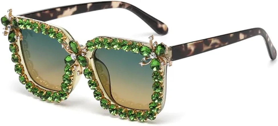 

Суперкрупные бриллиантовые солнцезащитные очки для женщин, уникальные, ручной работы, роскошные, со стразами, модные, хроматические, UV400 TVTBBVV, Green-greenyellow