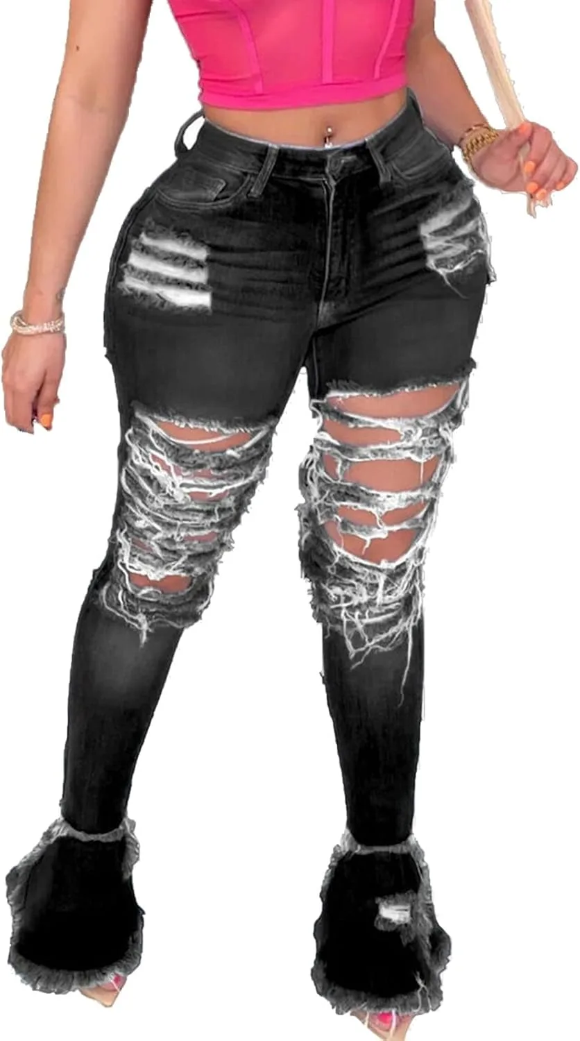 

Женские рваные джинсы с цветочным принтом, расклешенные, с необработанным краем, высокая посадка DGHM-JLMY