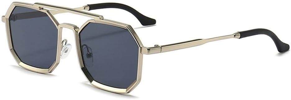 

Солнцезащитные очки в металлической оправе для мужчин и женщин, модные, с многоугольными двойными перемычками, роскошные очки для активного отдыха и вождения GHVWYX, Silver Black