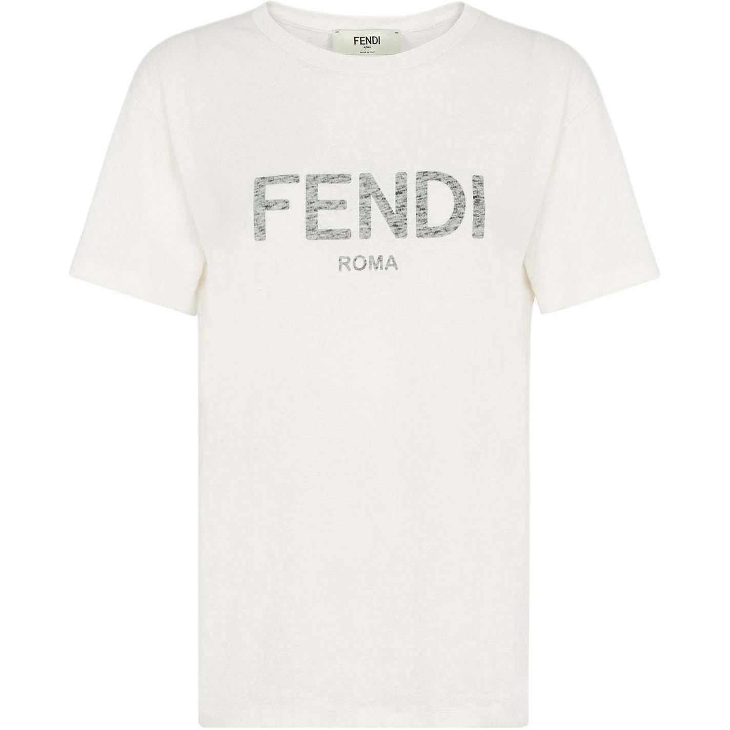 FENDI Футболка с принтом логотипа прямого кроя с коротким рукавом, женская, white — фото 3