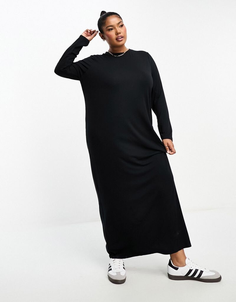 

Черное платье-футболка с длинными рукавами ASOS DESIGN Curve