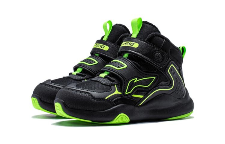 Кроссовки LINING YOUNG Kids Outdoor Shoes PS High-top Black/fluorescent New Green, зеленый — фото 3