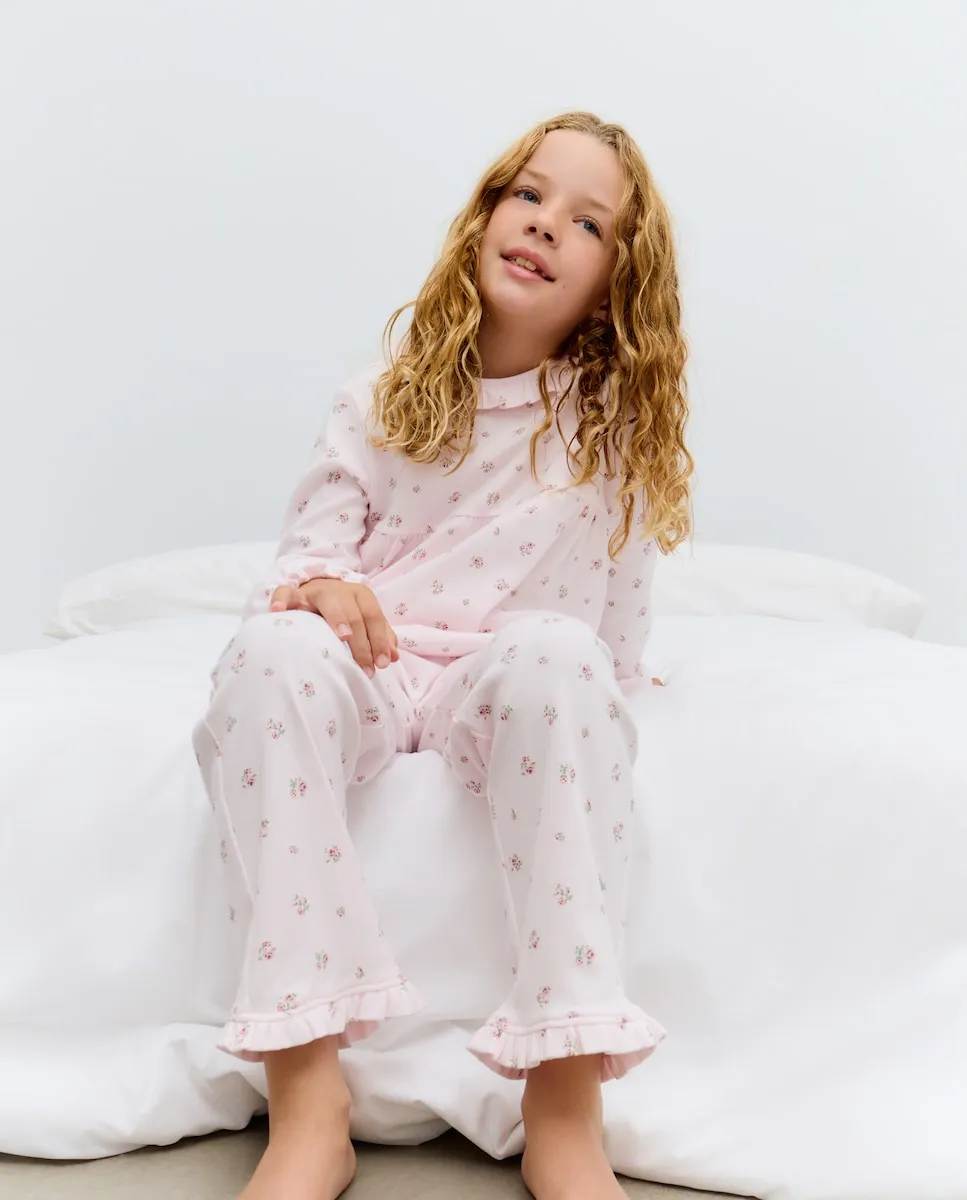 

Детская ночная рубашка длинная с длинными рукавами, с складками и цветочным воротником Cotton Juice, розовый