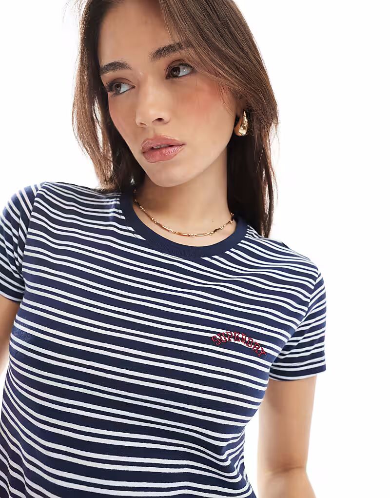 Футболка Superdry Essential в полоску с логотипом в насыщенную темно-синюю полоску — фото 3