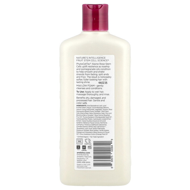 Andalou Naturals, шампунь, для ухода за окрашенными волосами, интенсивное увлажнение, комплекс 1000 роз, 340 мл (11,5 жидк. унции) — фото 2