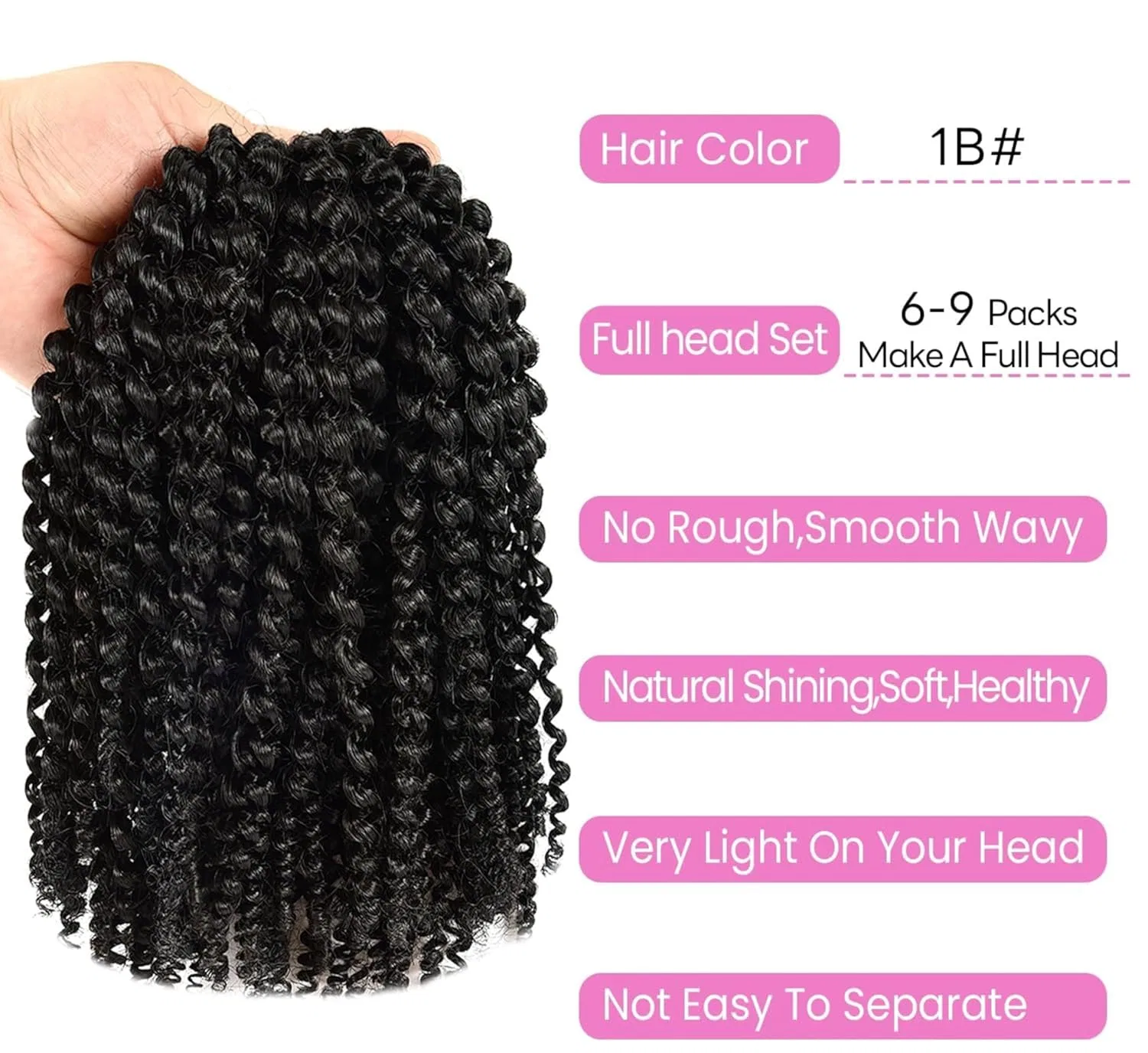 Наращивание волос Marley Bob Kinky Curly для плетения крючком Hair Beauty, 1B — фото 2