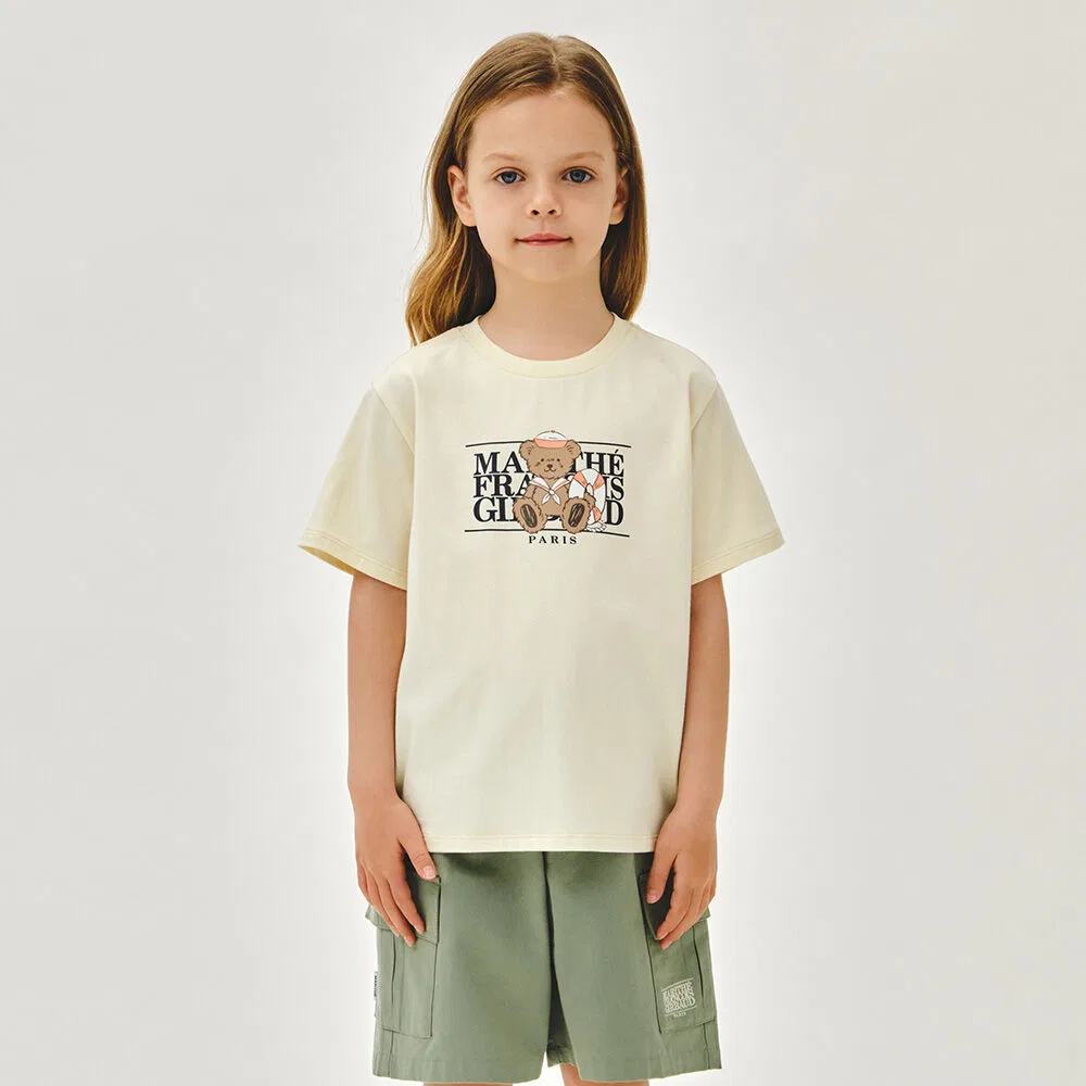 Детская футболка Marine Bear с классическим логотипом светло-жёлтого цвета от Marithé Kids