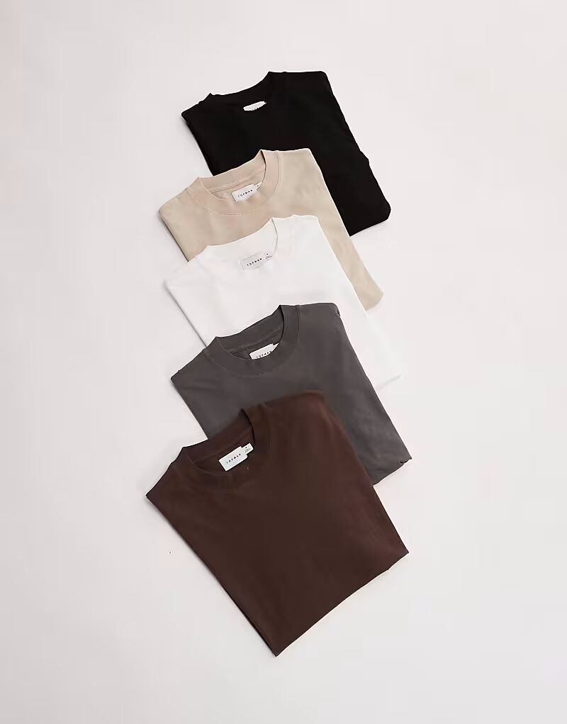 

Упаковка из 5 футболок оверсайз Topman черного, белого, серого, каменно-коричневого и синего цветов