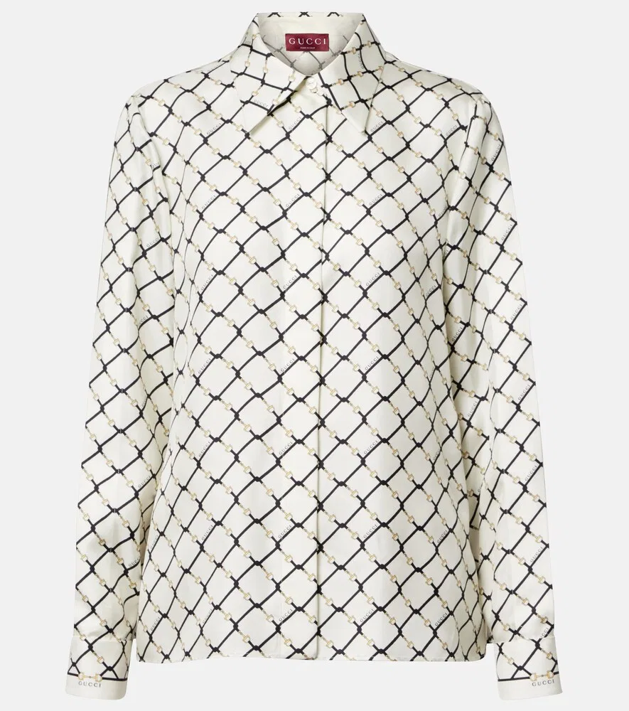Рубашка Gucci Horsebit, шелковая классическая, белый