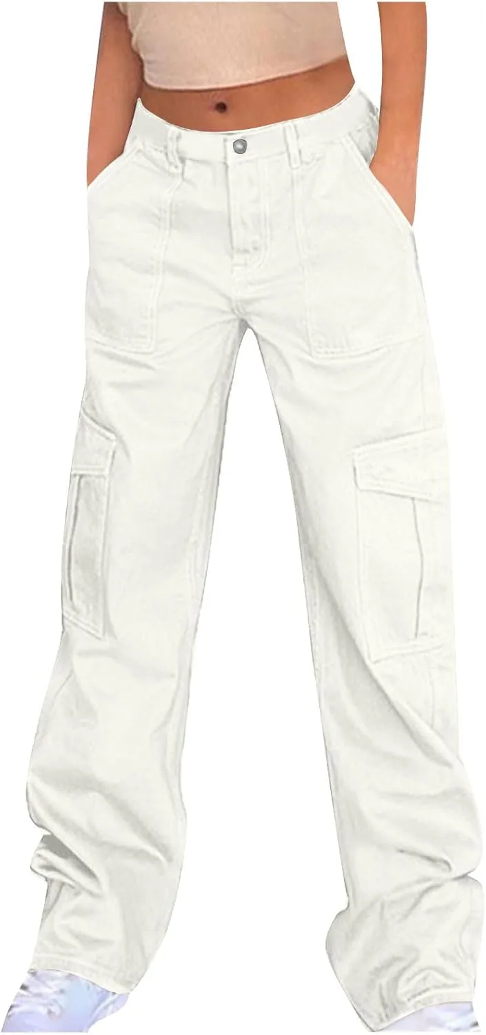 

Ruziyoog Cargo Pants для женщин High Waist Casual Baggy Stretchy Wide Leg