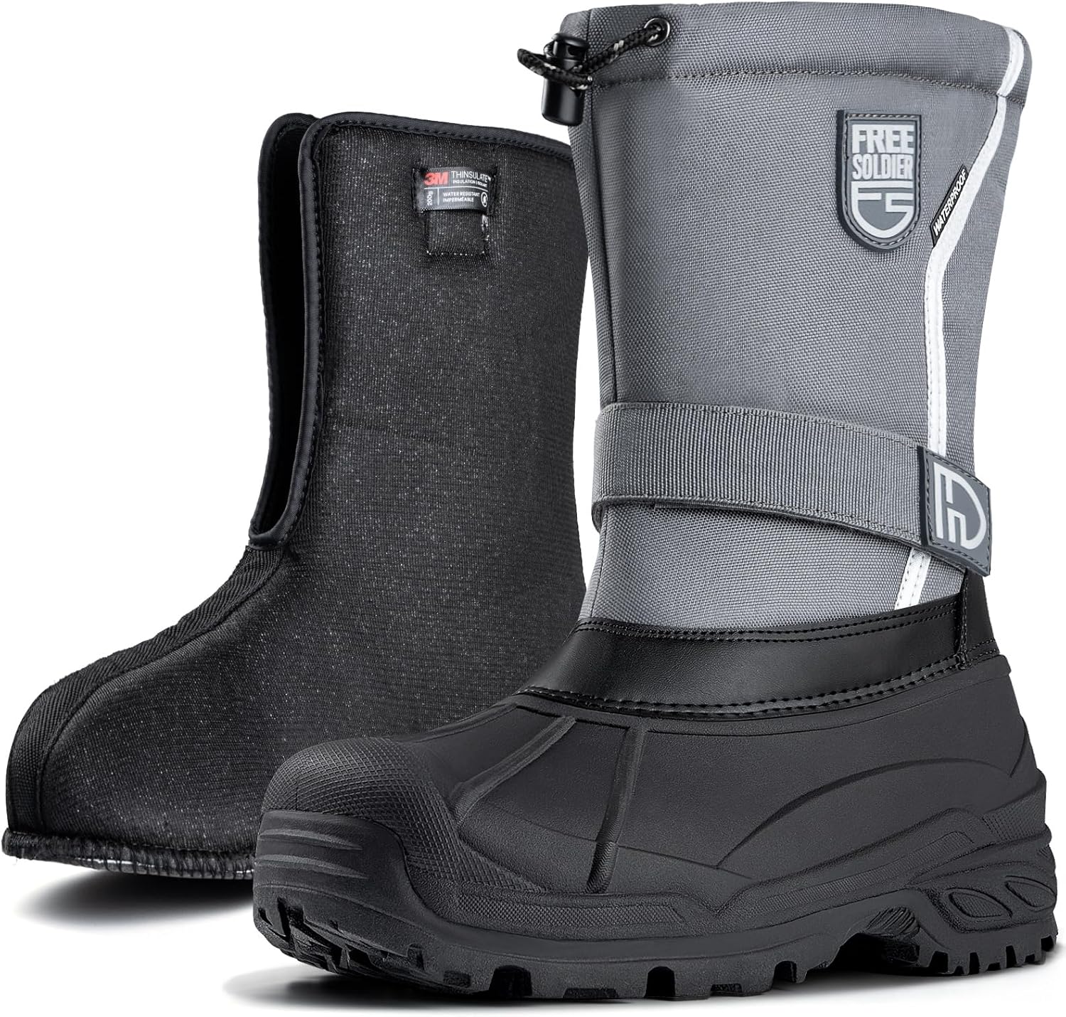 

Мужские зимние ботинки FREE SOLDIER, утепленные, водонепроницаемые, для ходьбы на свежем воздухе, с нескользящей подошвой, для холодной погоды, с теплой внутренней отделкой, серый