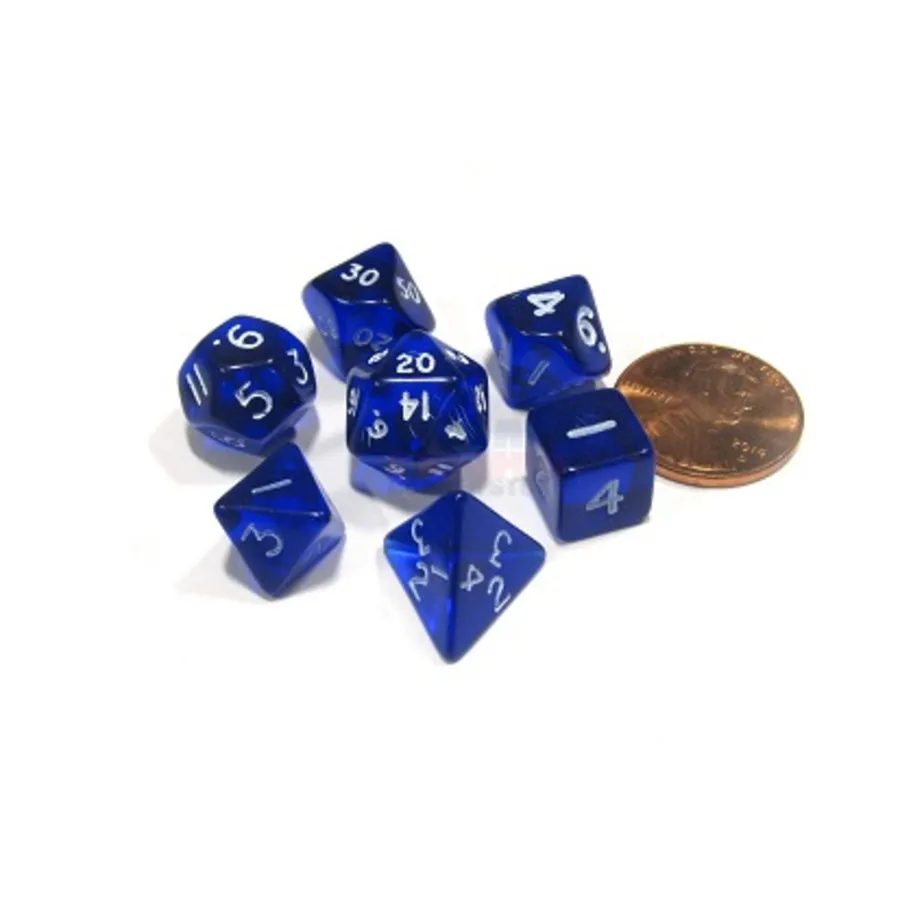 

Мини-набор многогранников — прозрачный синий с белым (7), Dice - Mini (10mm)